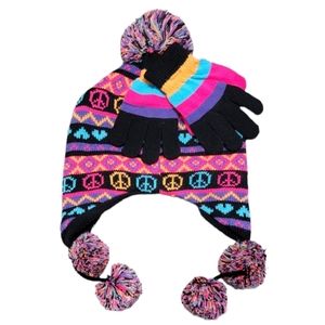 Capelli of New York Pom Pom 2Piece Hat Gloves Kid‎ Set Size M.L